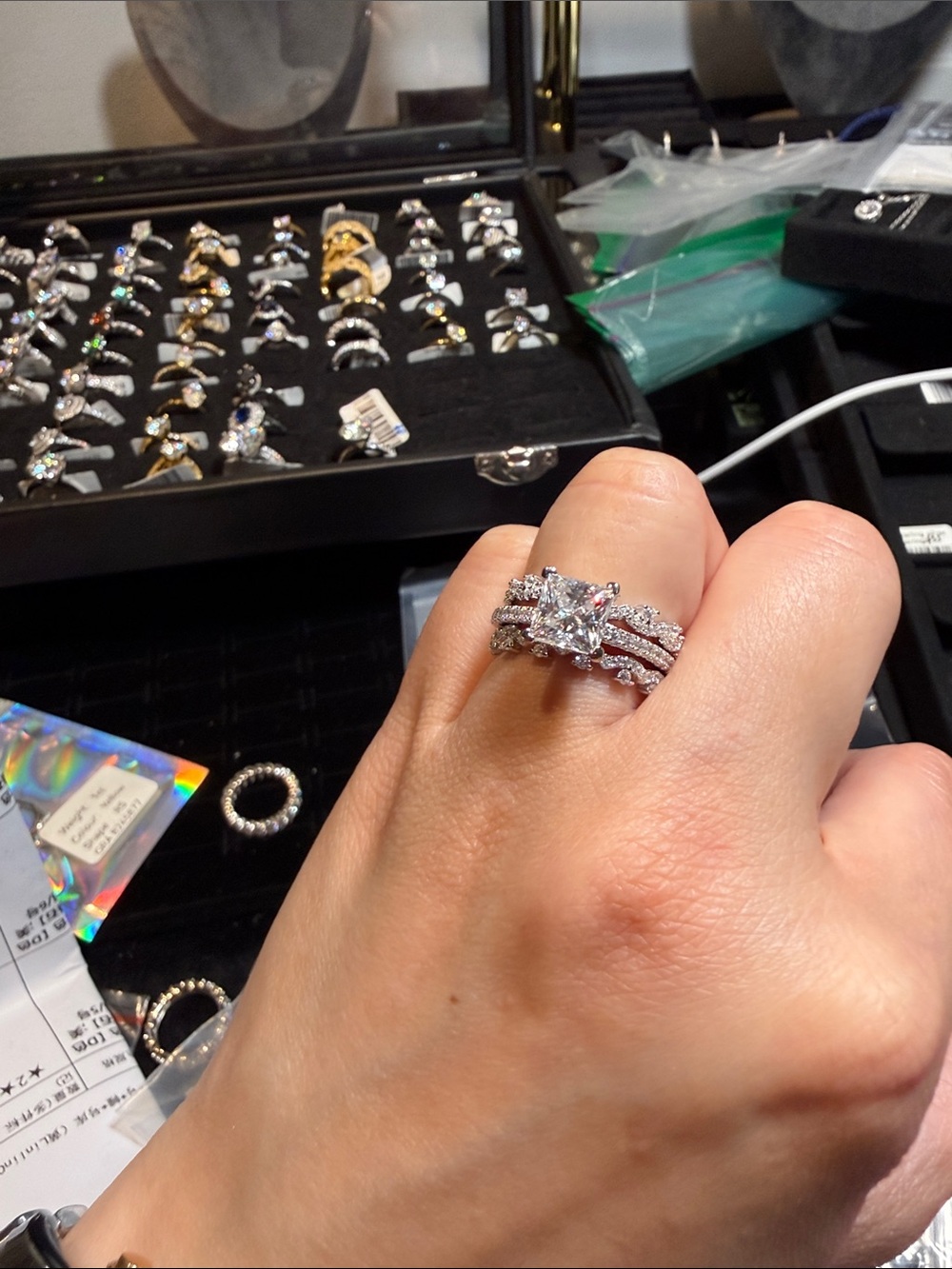 Sterling Silver White Moissanite stone Bridal Ring Set
